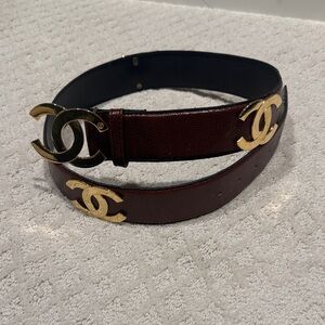 CHANEL Burgundy and Gold Belt
